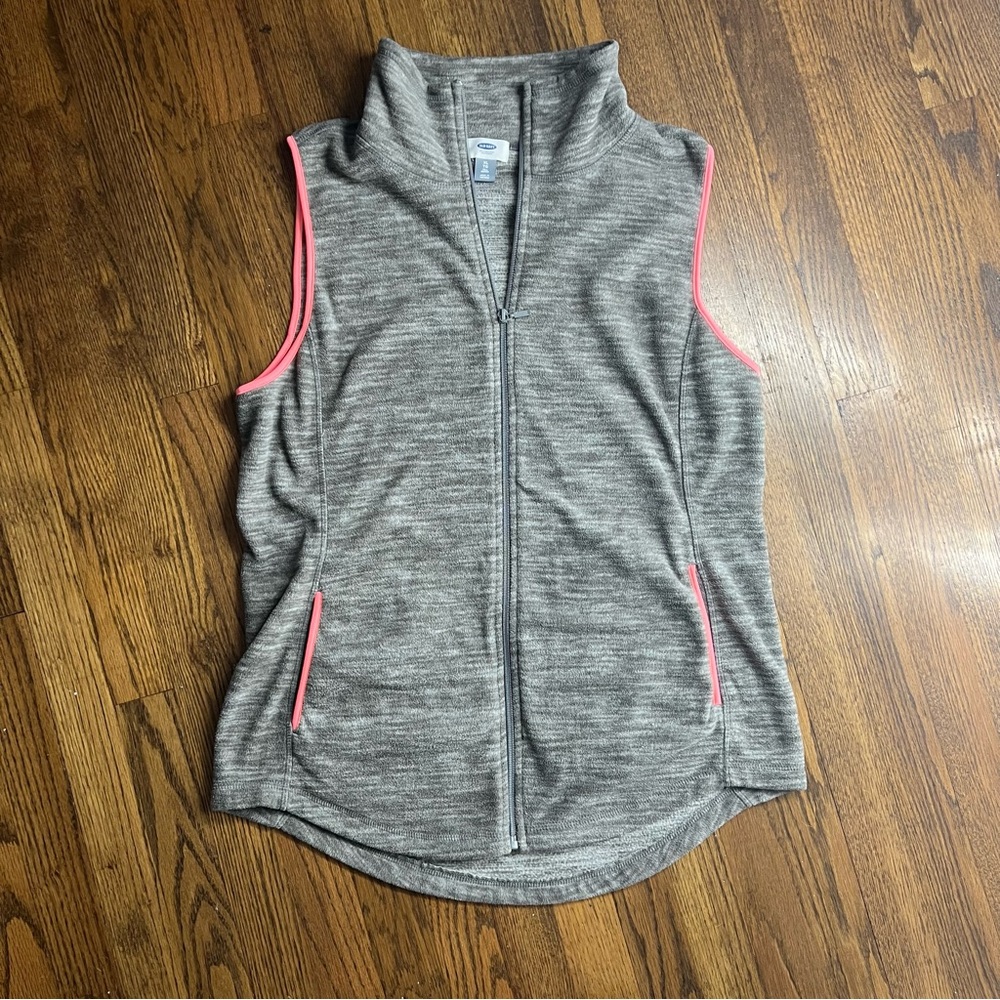Old Navy Gray Zip-Up Microfleece Vest with Pink Accents XL Tall